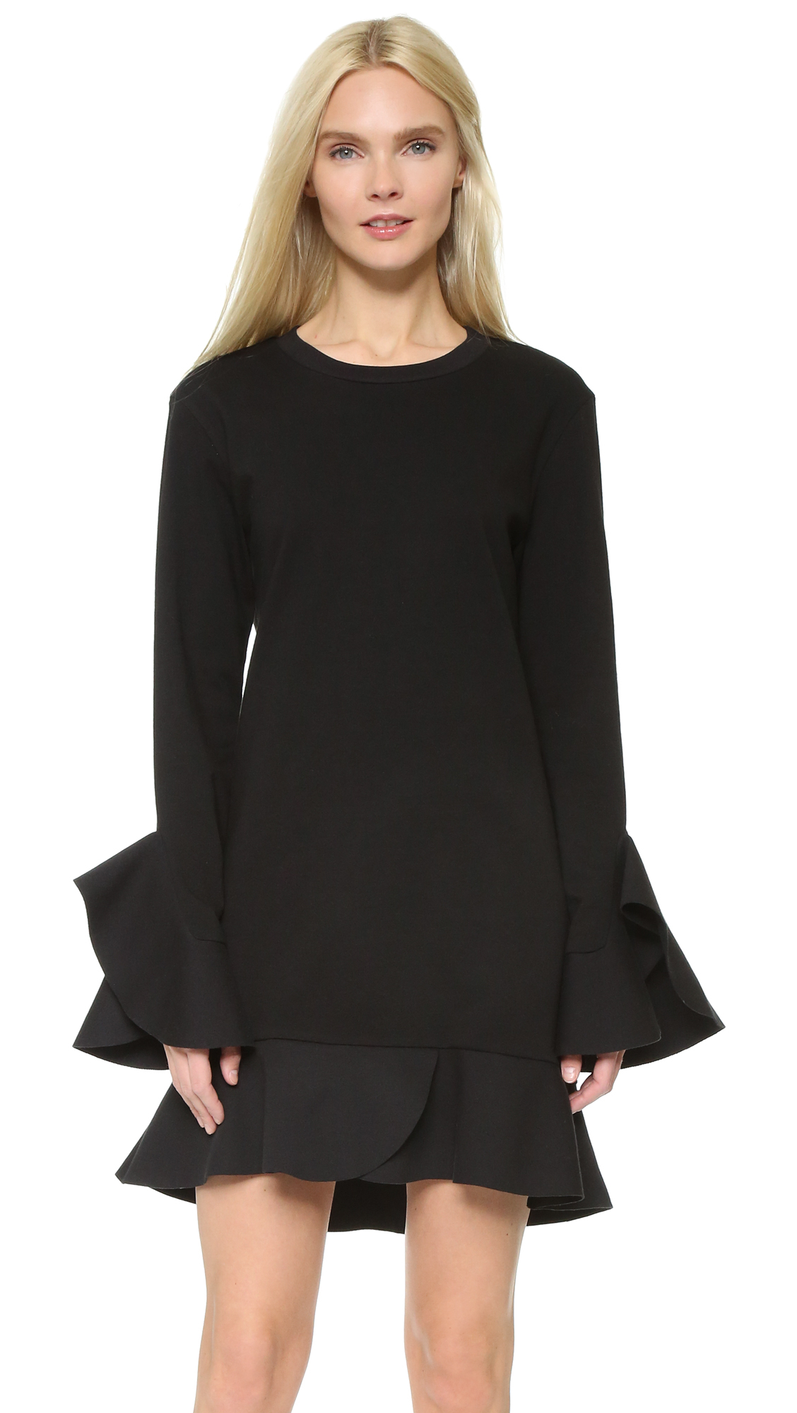 long sleeve black ruffle dress