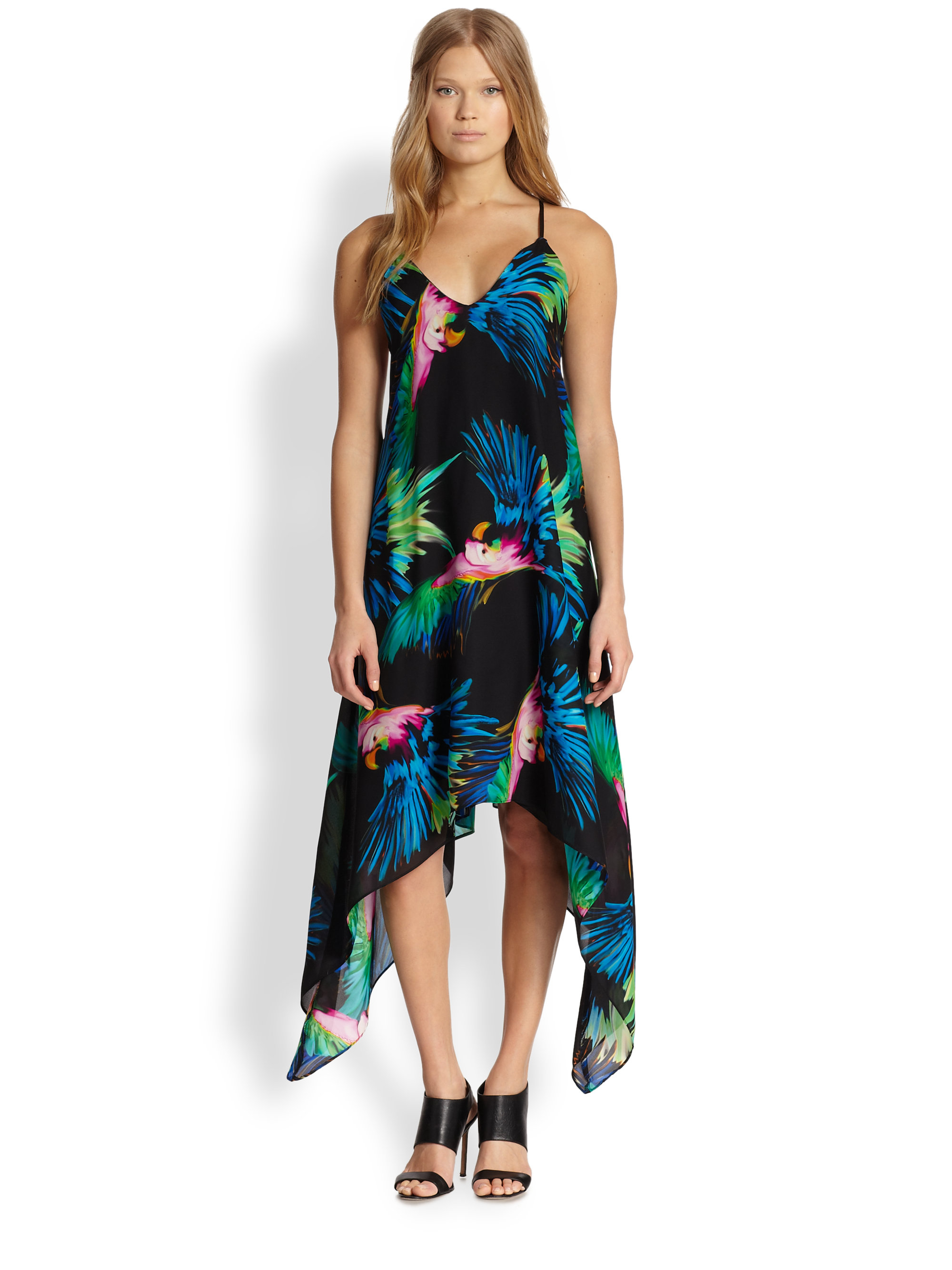 MILLY Silk Printed HandkerchiefHem Dress in Black Lyst