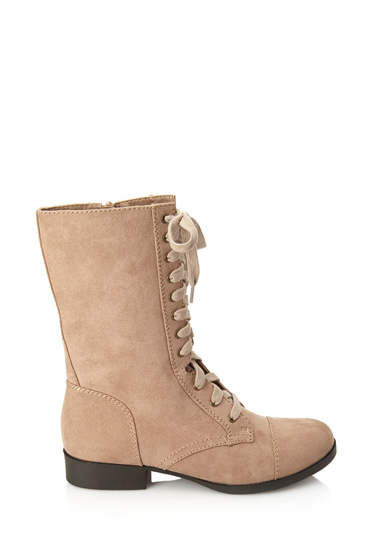 Forever 21 Faux Suede Lace-up Boots in Beige (Cream)  Lyst