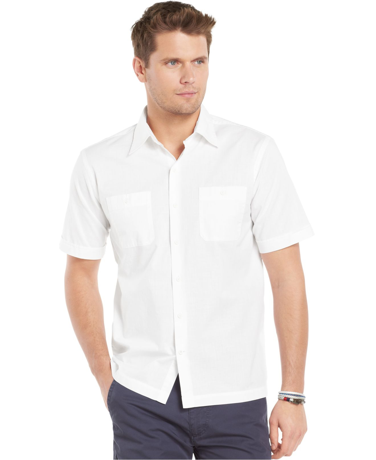 Izod Chambray Shirt in White for Men (Bright White) | Lyst