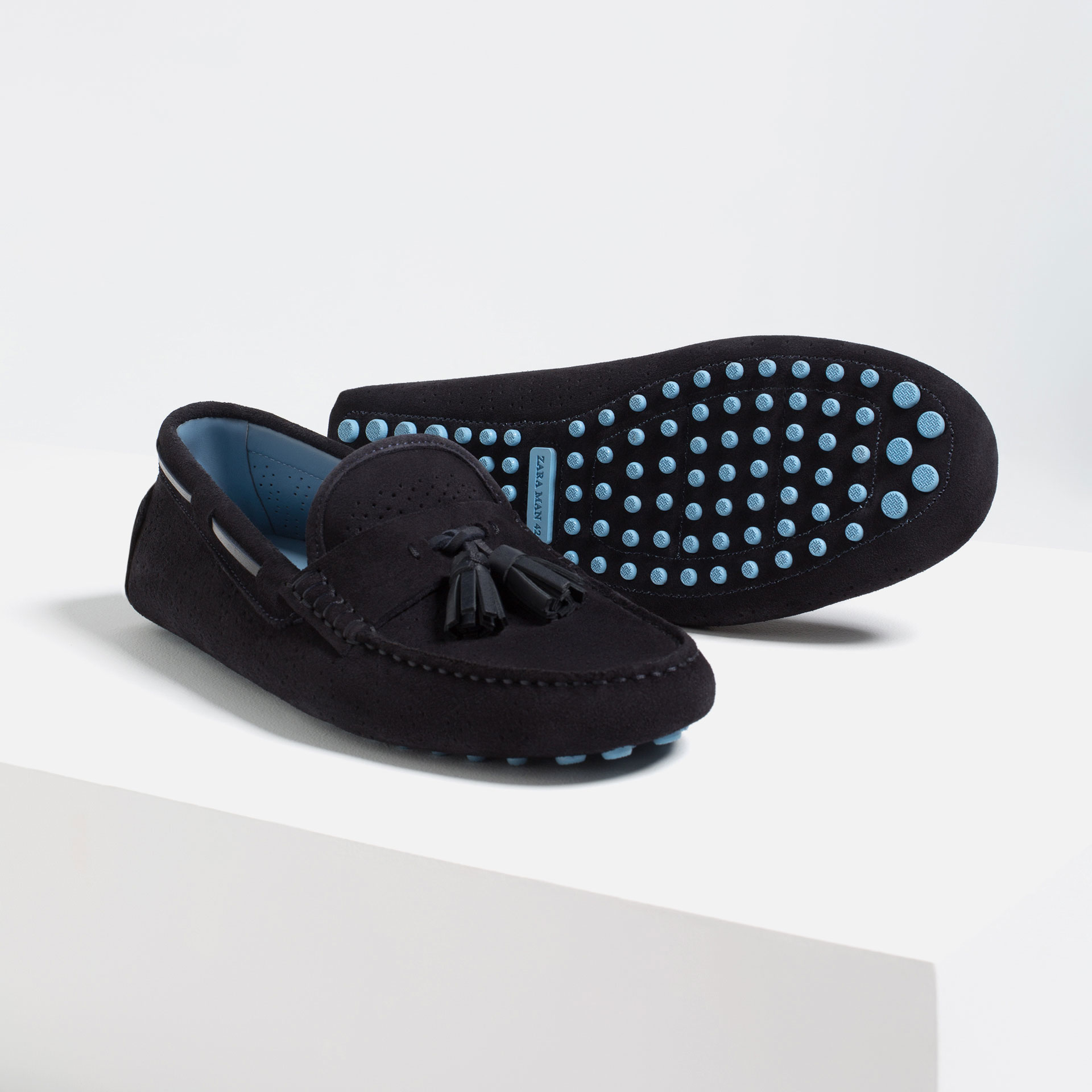  Zara  Micro perforated Leather Loafers  in Blue for Men  Lyst