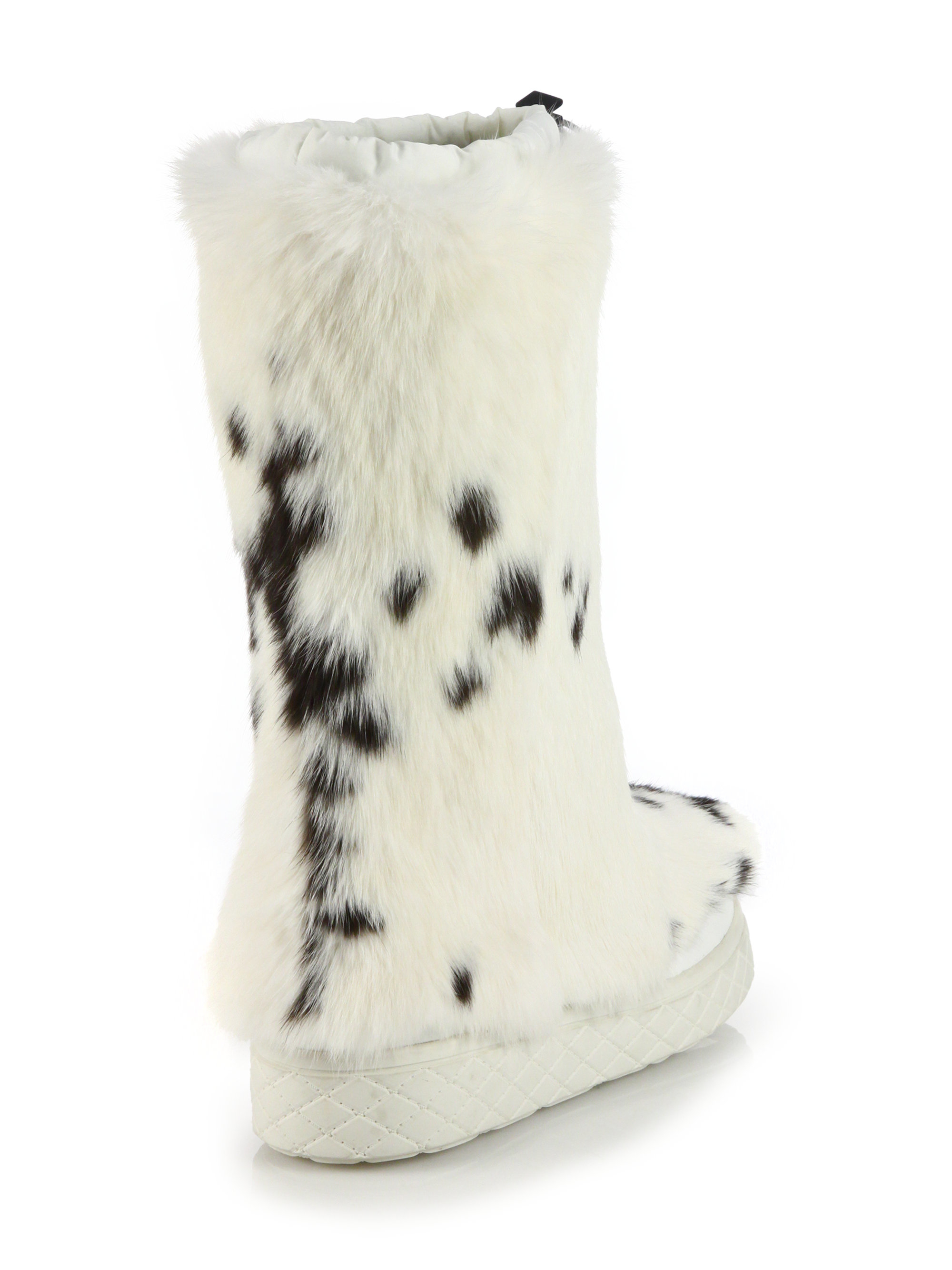 black and white fur boots