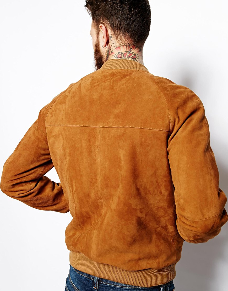 Lyst Asos Suede Bomber Jacket in Brown for Men