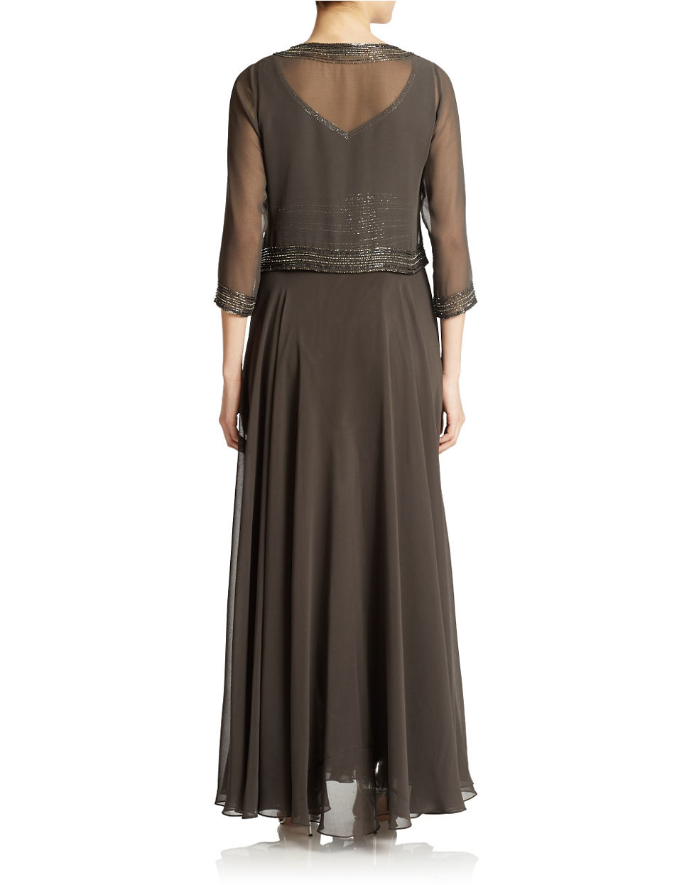 j kara v neck beaded gown