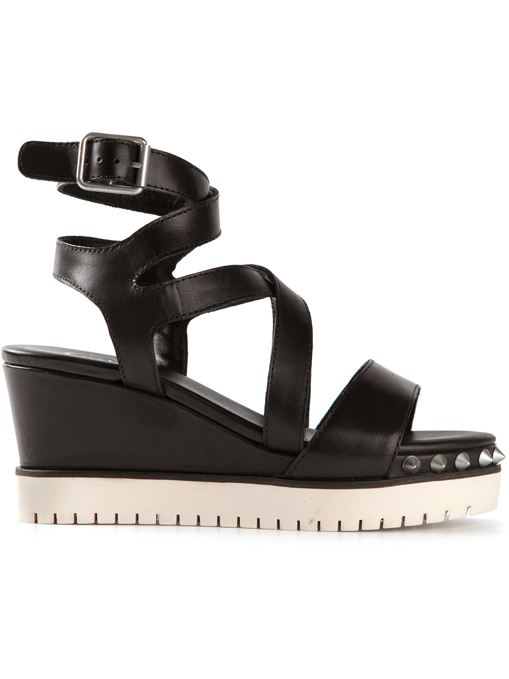 Ash Studded Wedge Sandals in Black - Lyst