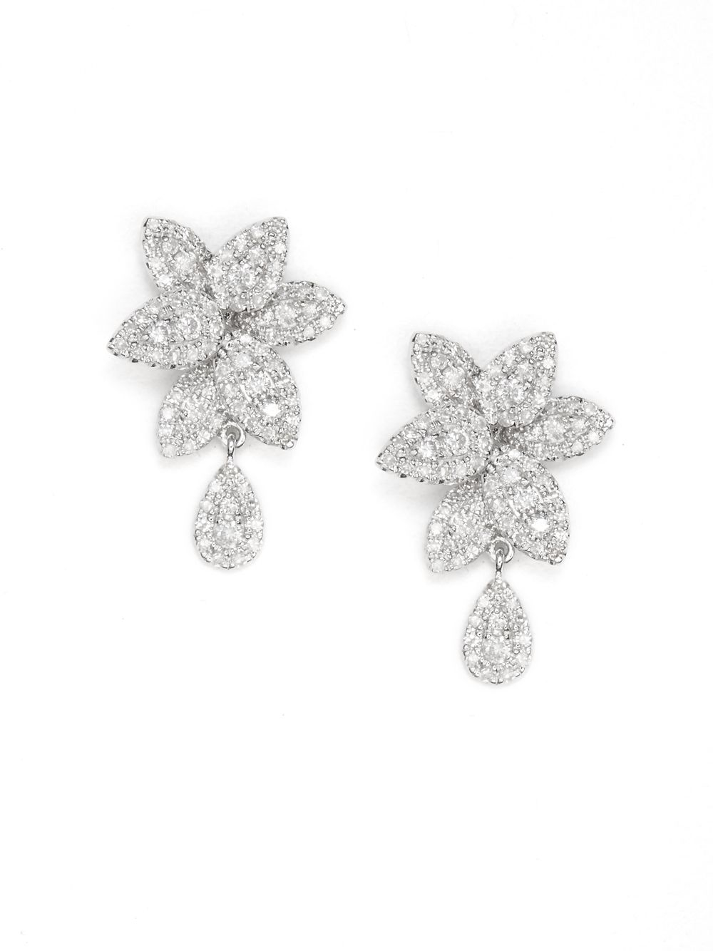 Effy Diamond & 14k White Gold Flower Earrings - Lyst