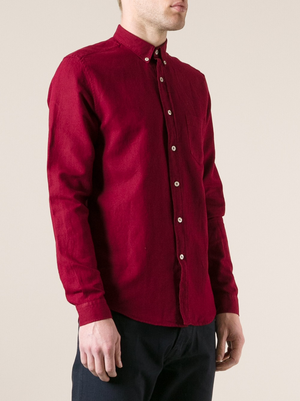 AMI Button Down Shirt in Red for Men - Lyst