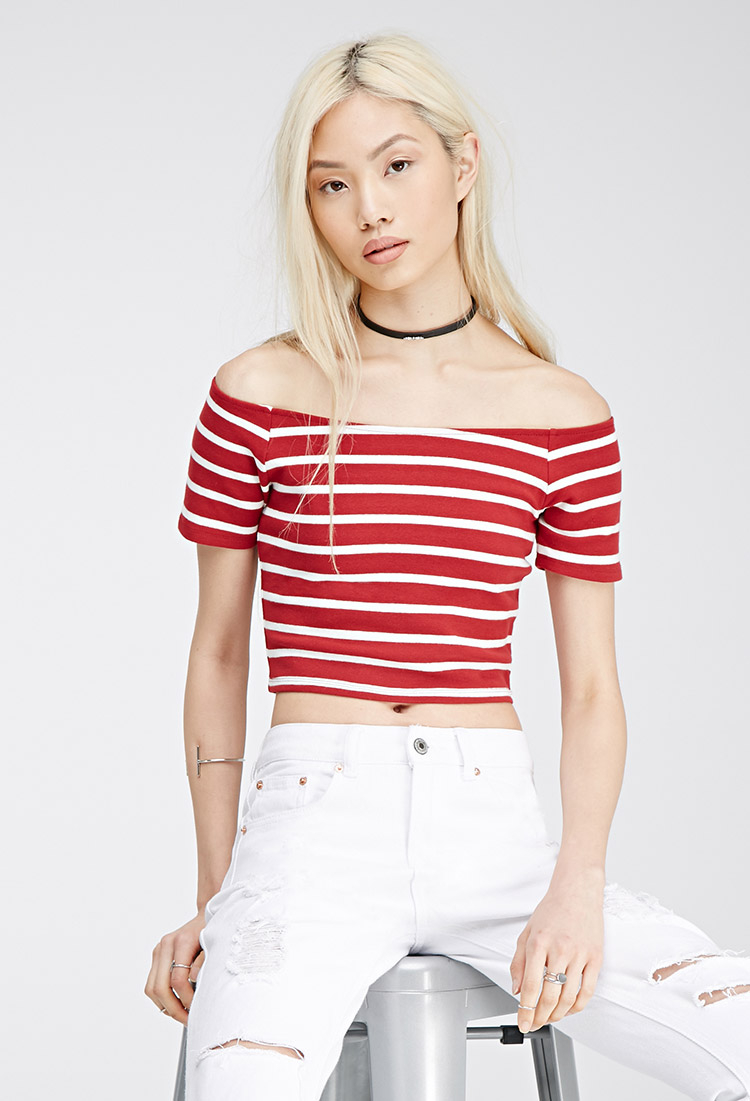 forever 21 striped off the shoulder top