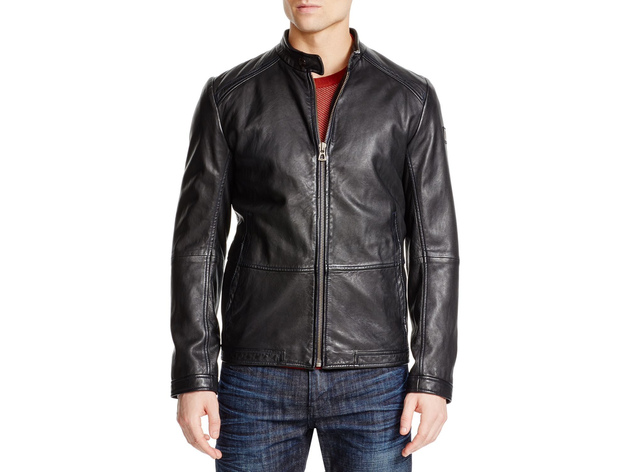 Boss Black Jelon Leather Biker Jacket For Men