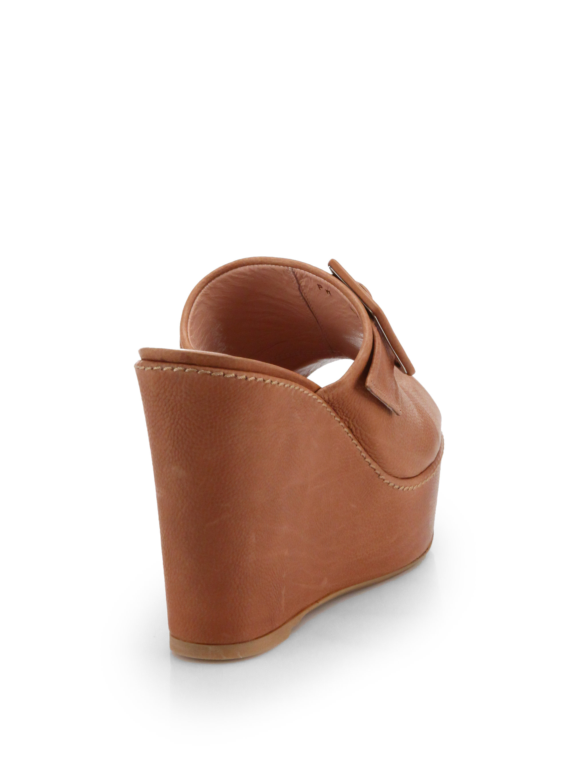 Stuart Weitzman Seatbelt Leather Platform Wedge Clogs in Brown Lyst