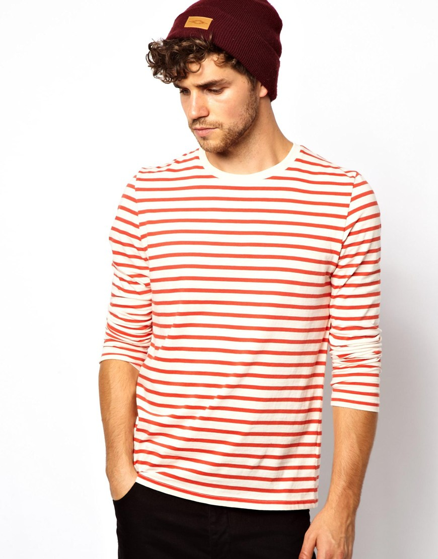 ASOS Stripe Long Sleeve Tshirt in Orange for Men | Lyst