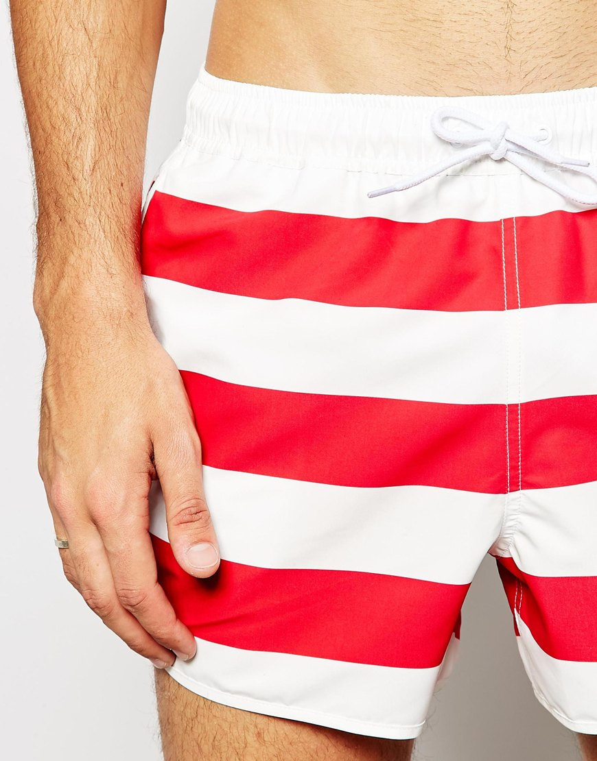 red and white striped swim trunks