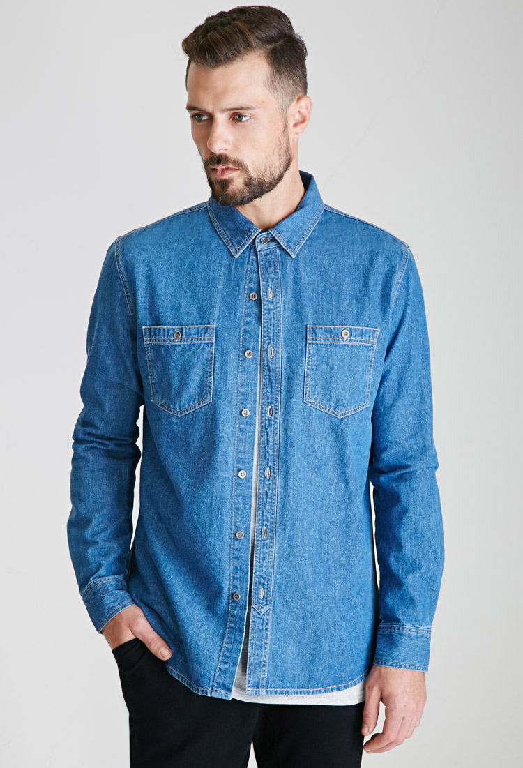 men's denim button down shirts