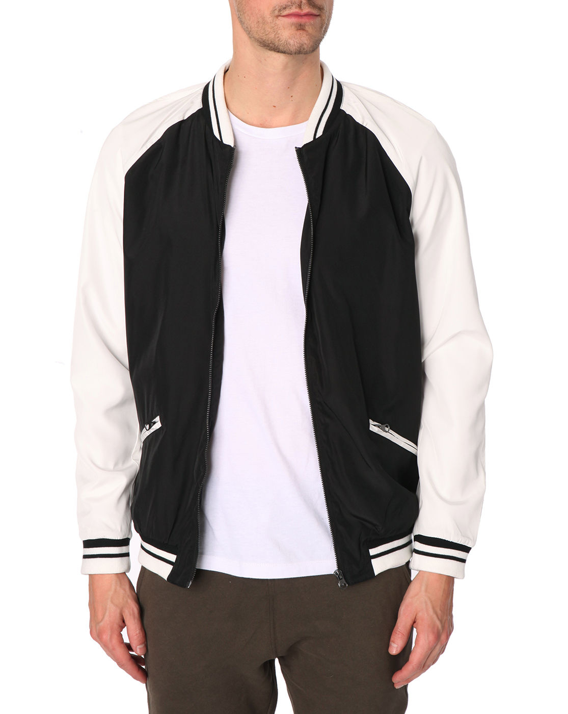 Selected Buttoned White And Black Bomber Jacket Greaser in White for ...