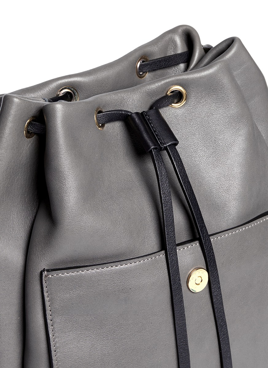 Marni Top Flap Drawstring Leather Backpack in Grey (Gray) Lyst