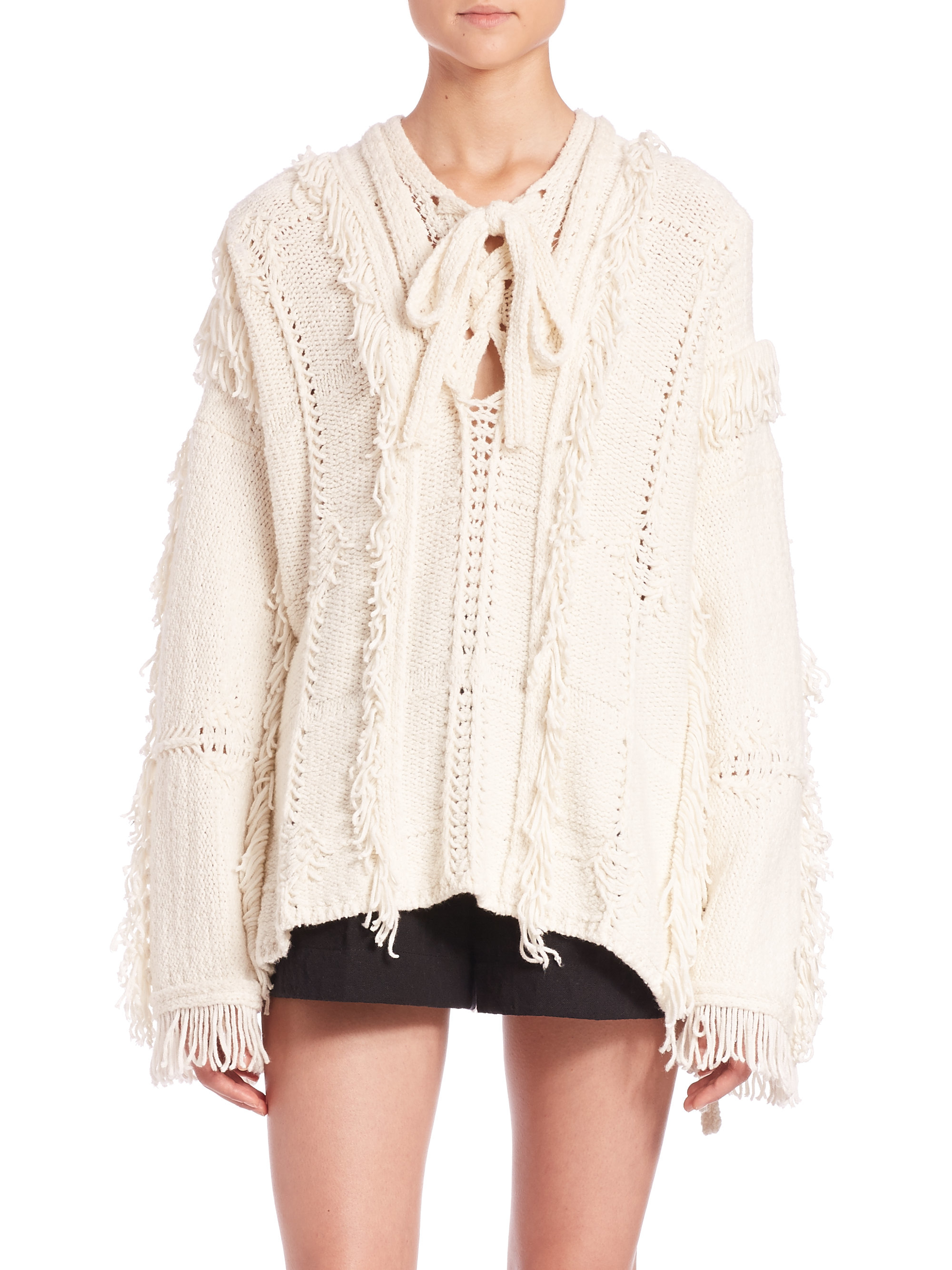 3.1 Phillip Lim Oversized Fringed Knitted Sweater in Ivory (Natural) | Lyst