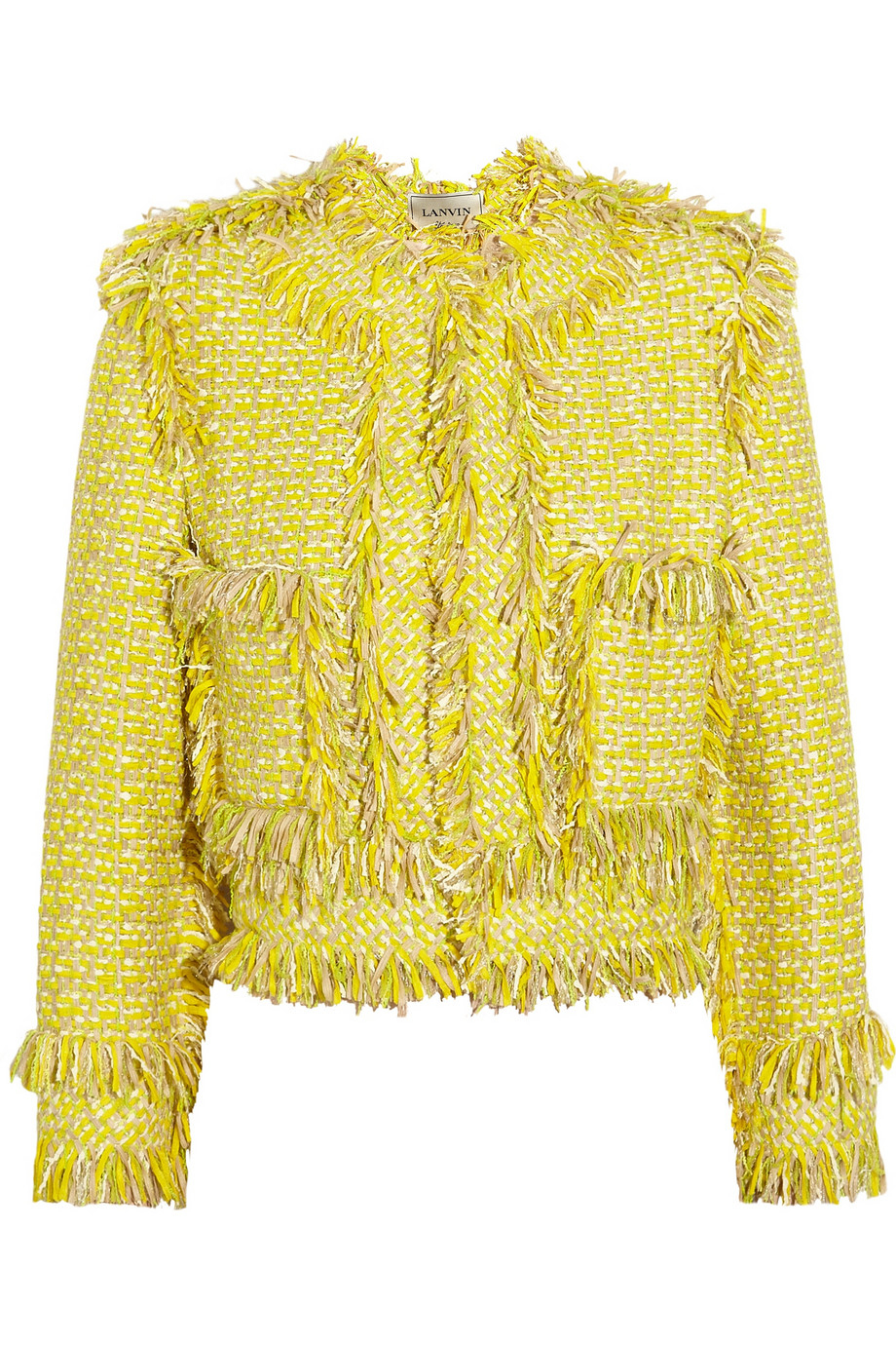 ルミニョン Papillon tweed fringe jacket イエロー Chanel Vintage 97C 1997 Cruise Yellow Jacket FR 44 US 6/8 - Etsy