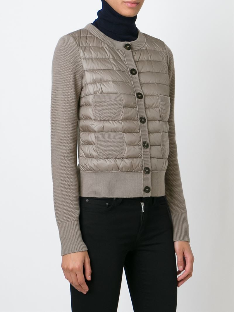 Moncler Padded Panel Cardigan in Gray | Lyst