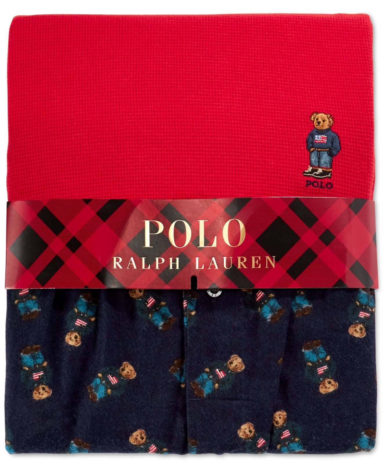 Polo Ralph Lauren Waffle Crew Neck And Printed Bear Flannel Pajama Set in Navy (Red) for Men Lyst