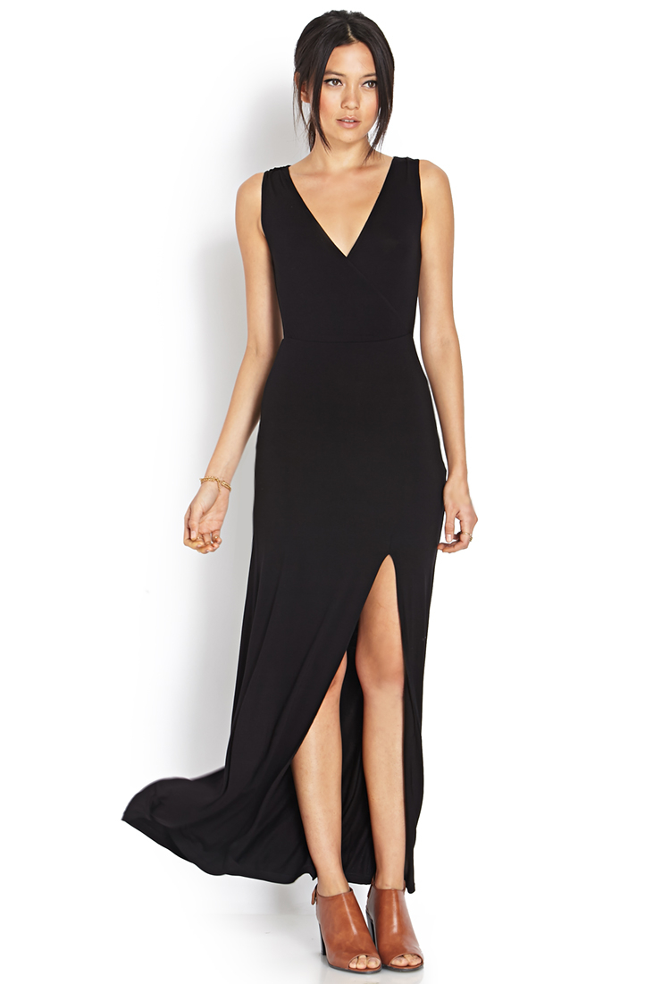 Apricot Maxi Knitted Dress with Slit Hem