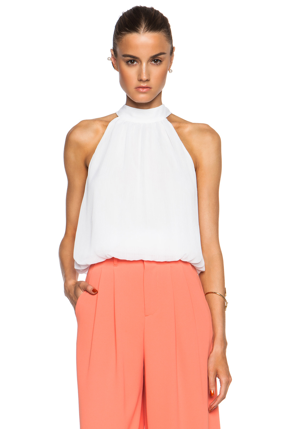 white halter neck blouse