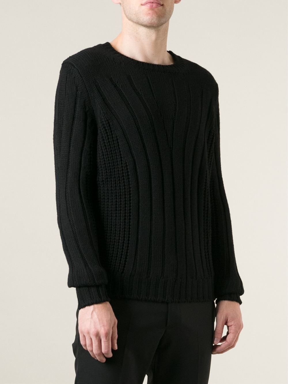 Fendi Ribbed Knit Sweater in Black for Men - Lyst