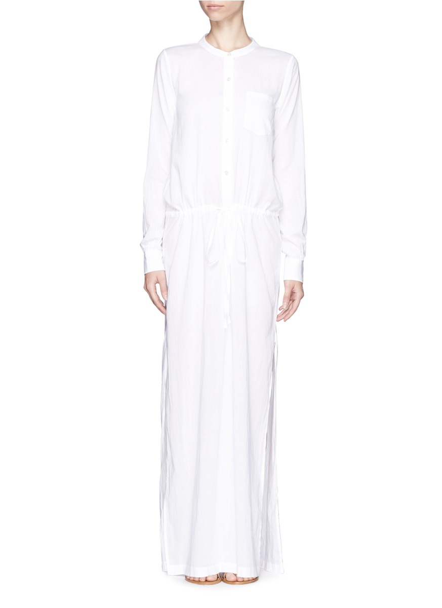 Theory Beach Cotton Maxi Shirt Dress in White | Lyst