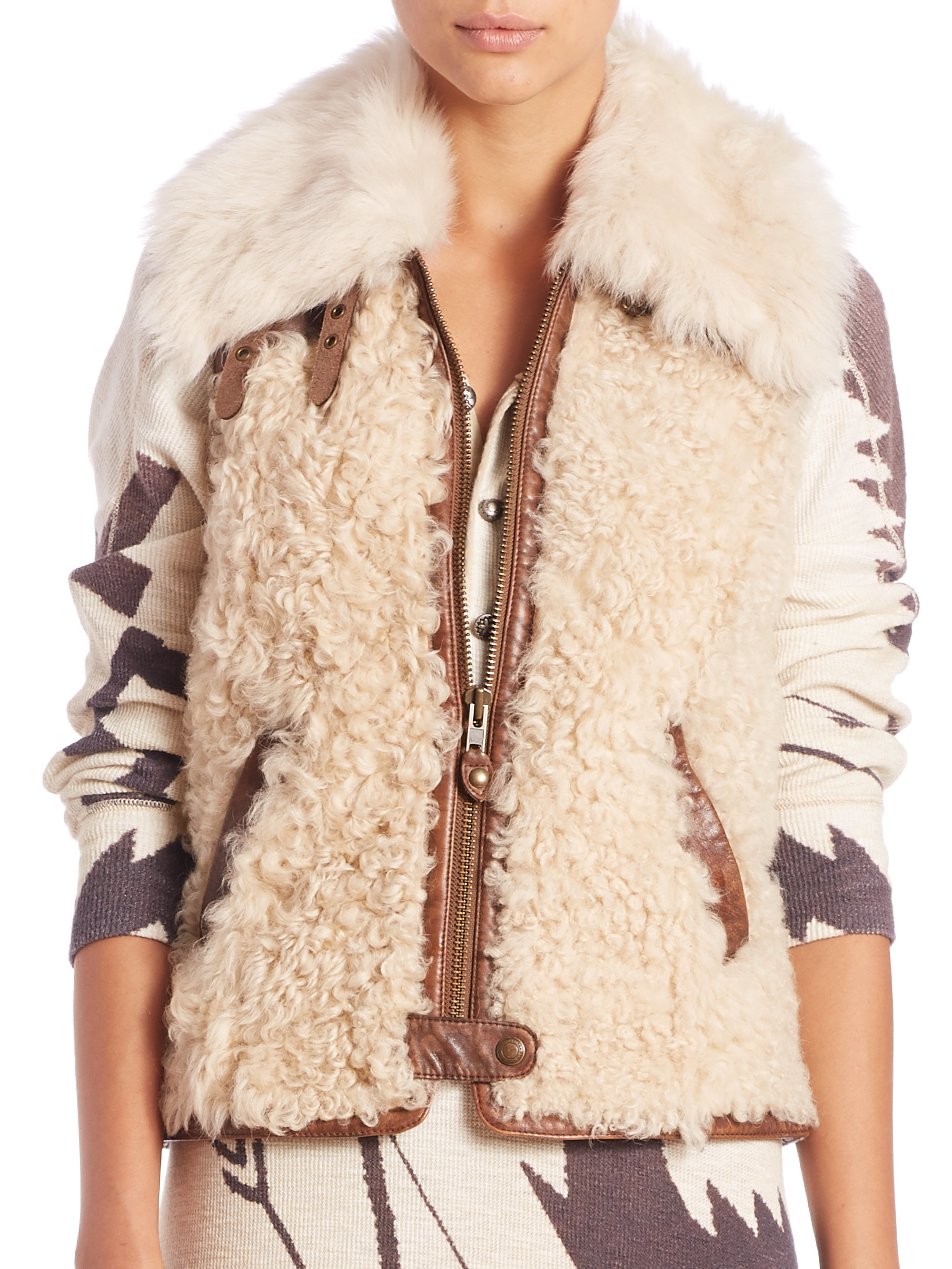 Polo Ralph Lauren Shearling Leather-trimmed Vest in Natural - Lyst