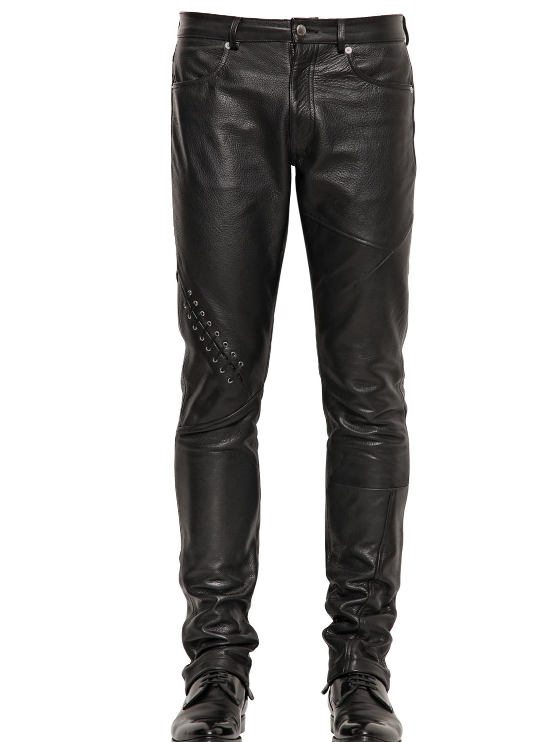 McQ 15Cm Frankenstein Embossed Leather Jeans in Black for Men - Lyst