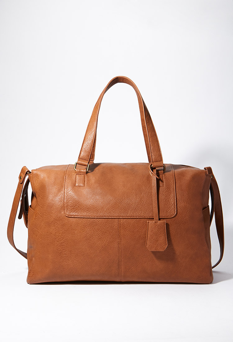 Forever 21 Faux Leather Weekender Bag in Taupe (Brown) - Lyst