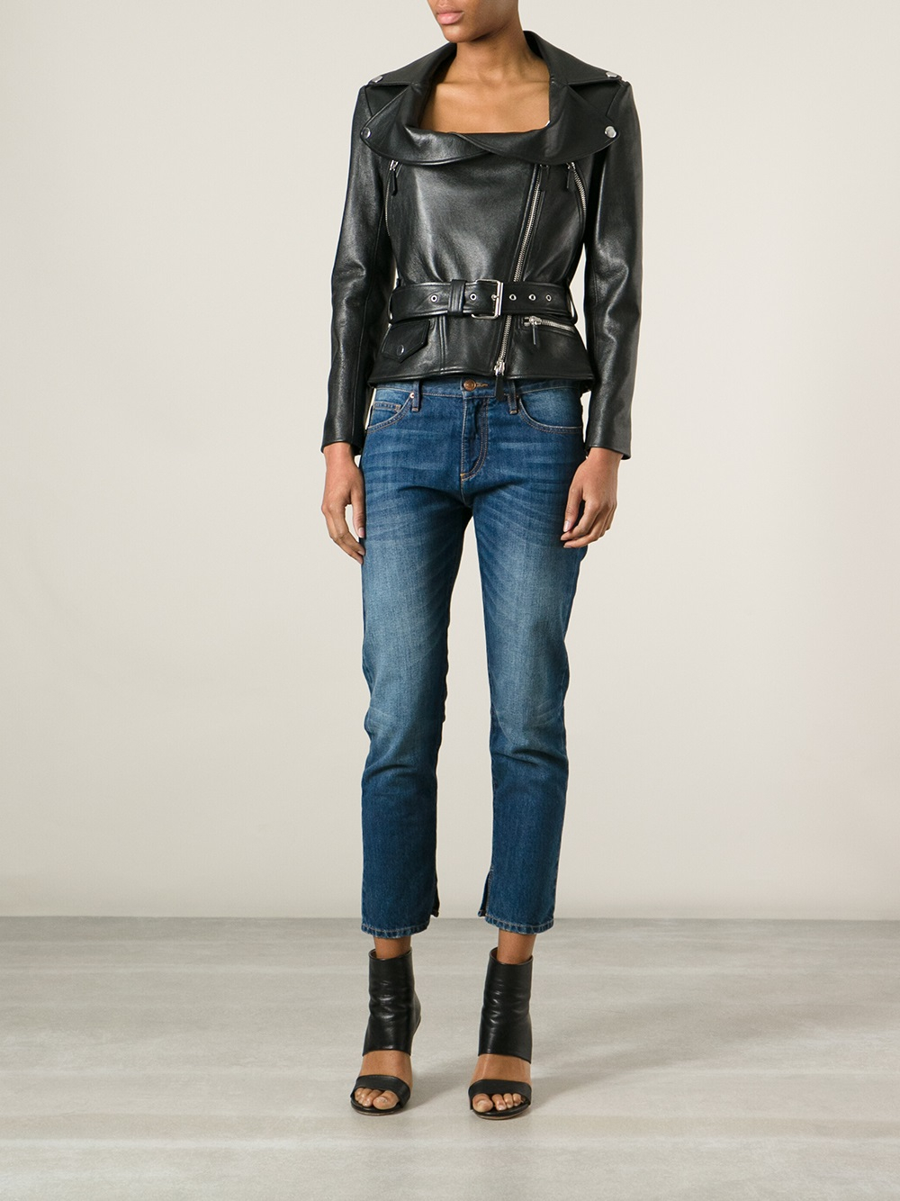 Lyst Jean paul gaultier Open Collar Biker Jacket in Black