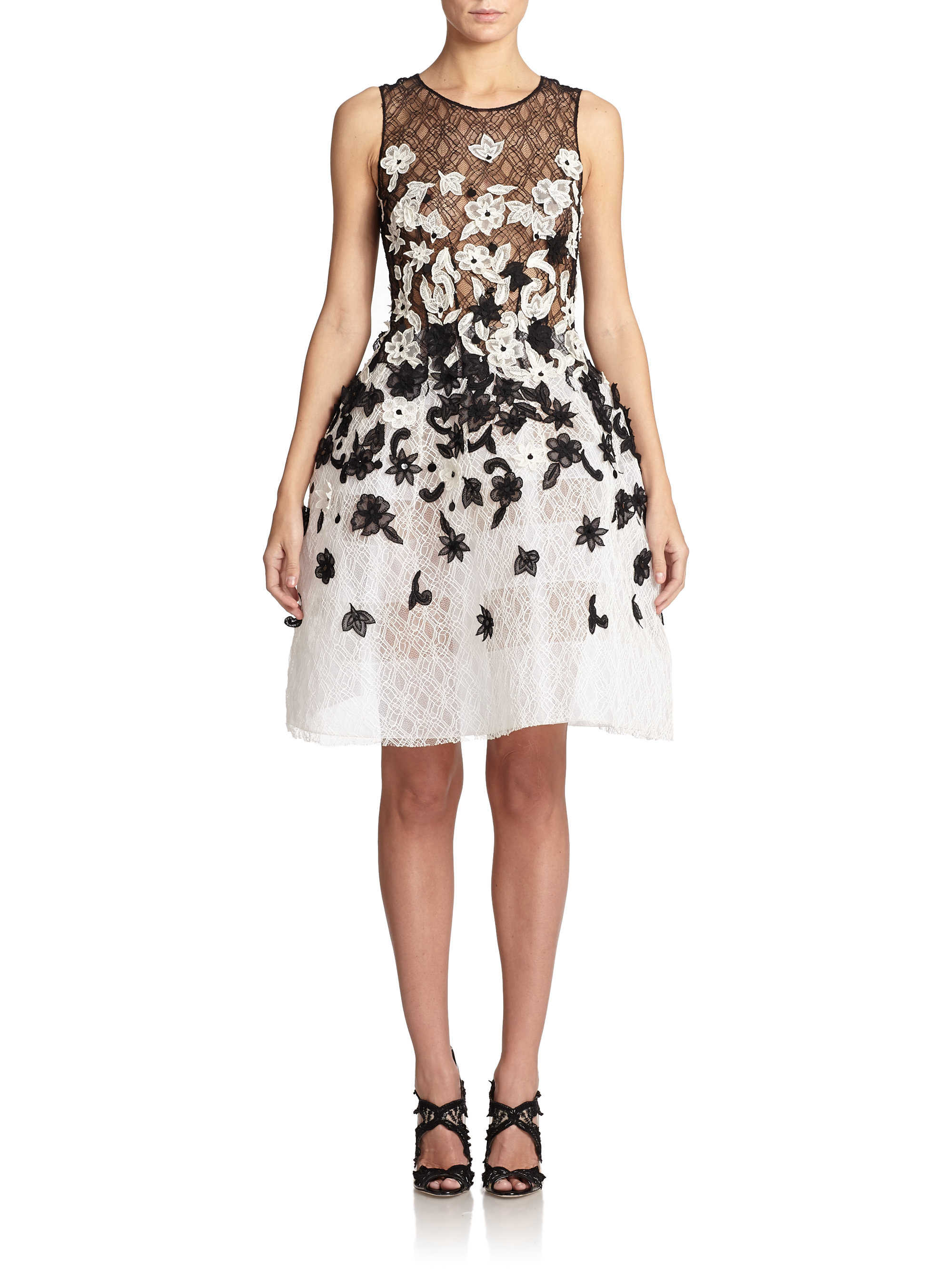 Oscar de la Renta | White Floral Embroidered Lace Dress | Lyst