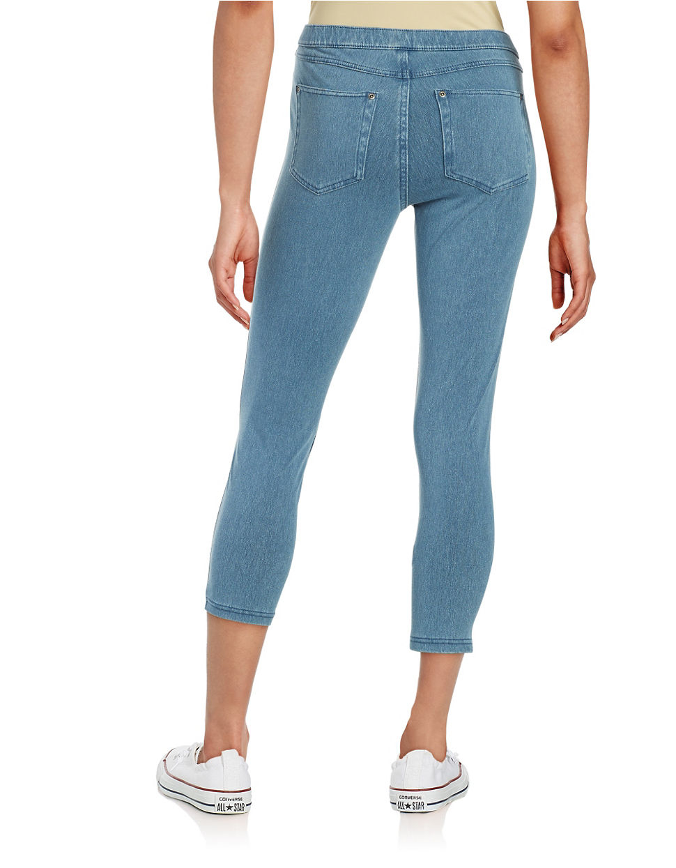 Hue Original Jeans Capri Leggings - Cotton Stretch Denim-Look Leggings (Peri Blue, Small)