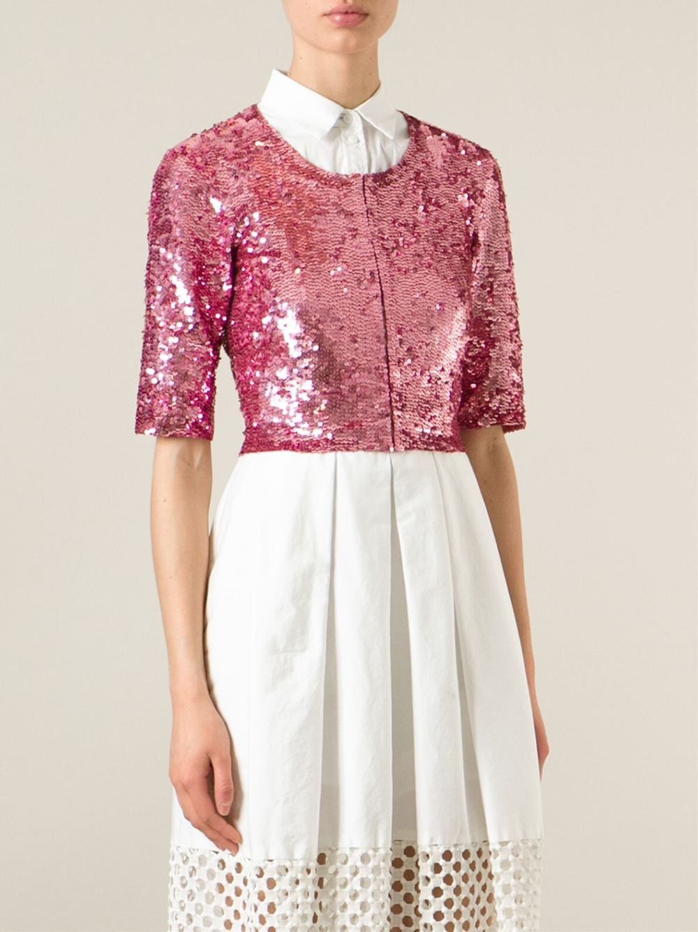 P A R O S H Sequin Bolero  Jacket in Pink Purple Pink 