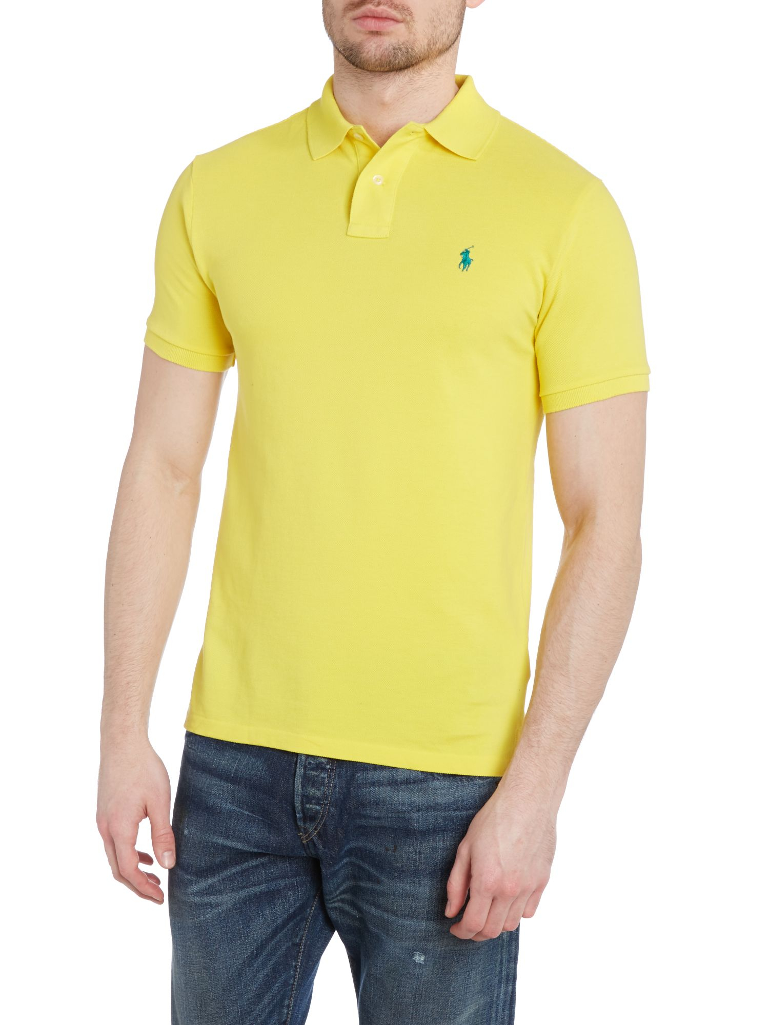 Polo ralph lauren Slim Fit Polo Shirt in Yellow for Men | Lyst