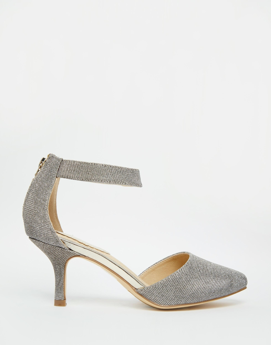 Oasis Glitter Heeled Pumps With Ankle Strap in Metallic | Lyst
