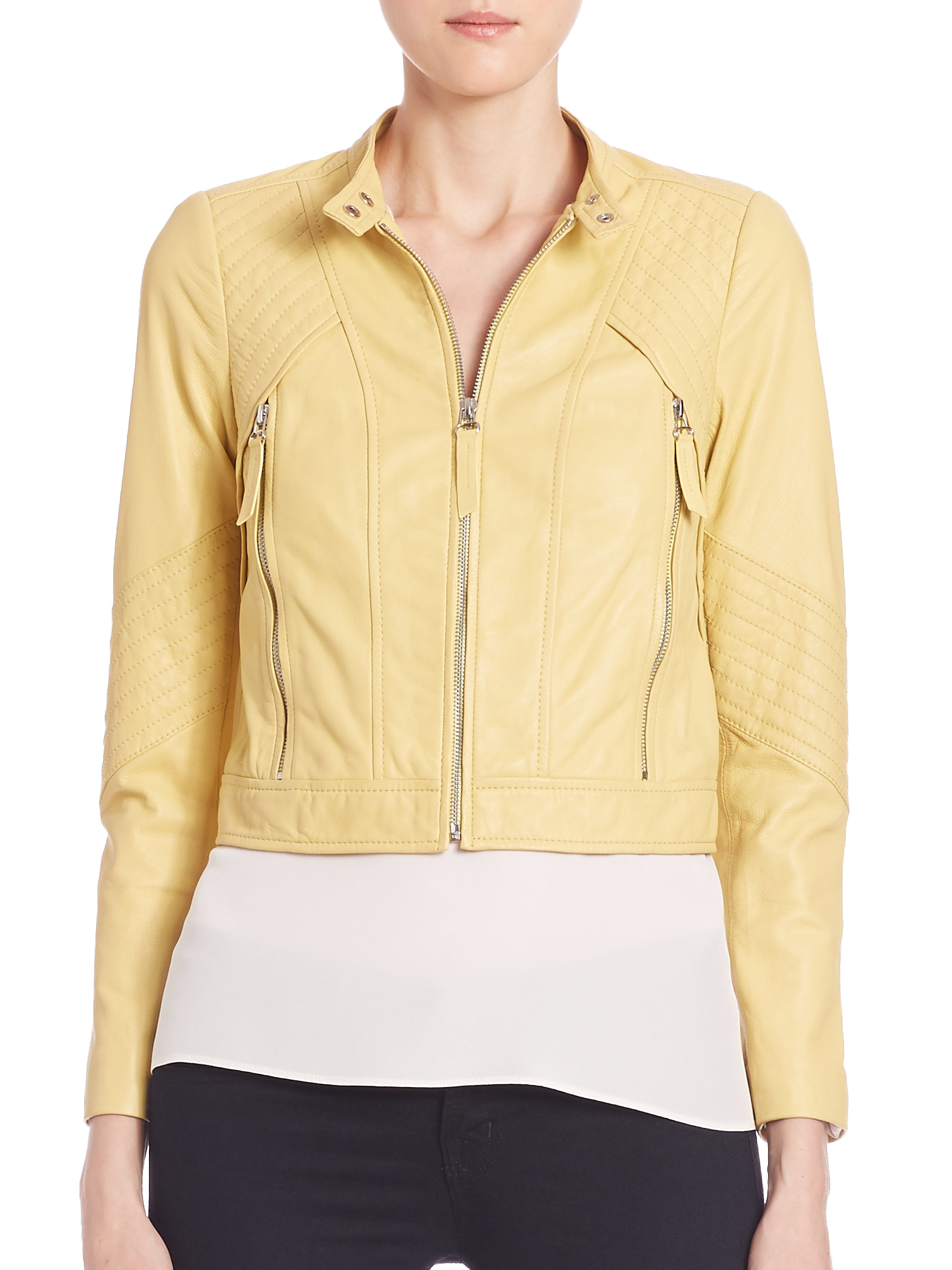 Rebecca Taylor Patched Leather Jacket In Yellow Lyst Gallery