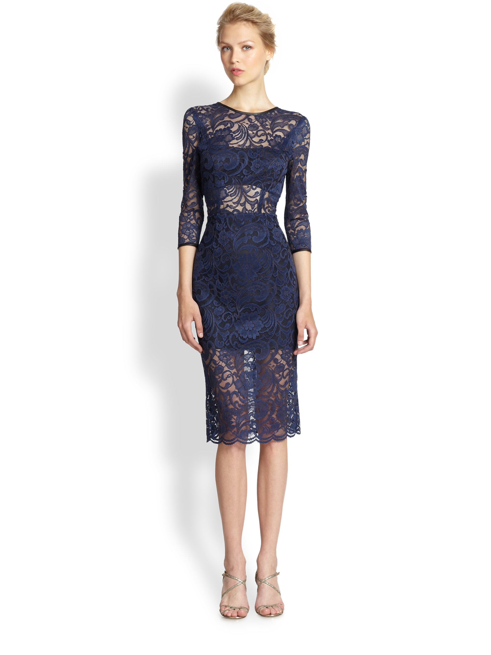 ABS Trimmed Lace Sheath Dress