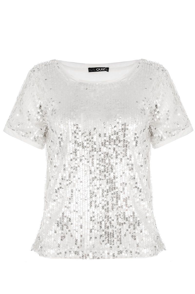 Quiz White Sequin Box Top in White | Lyst