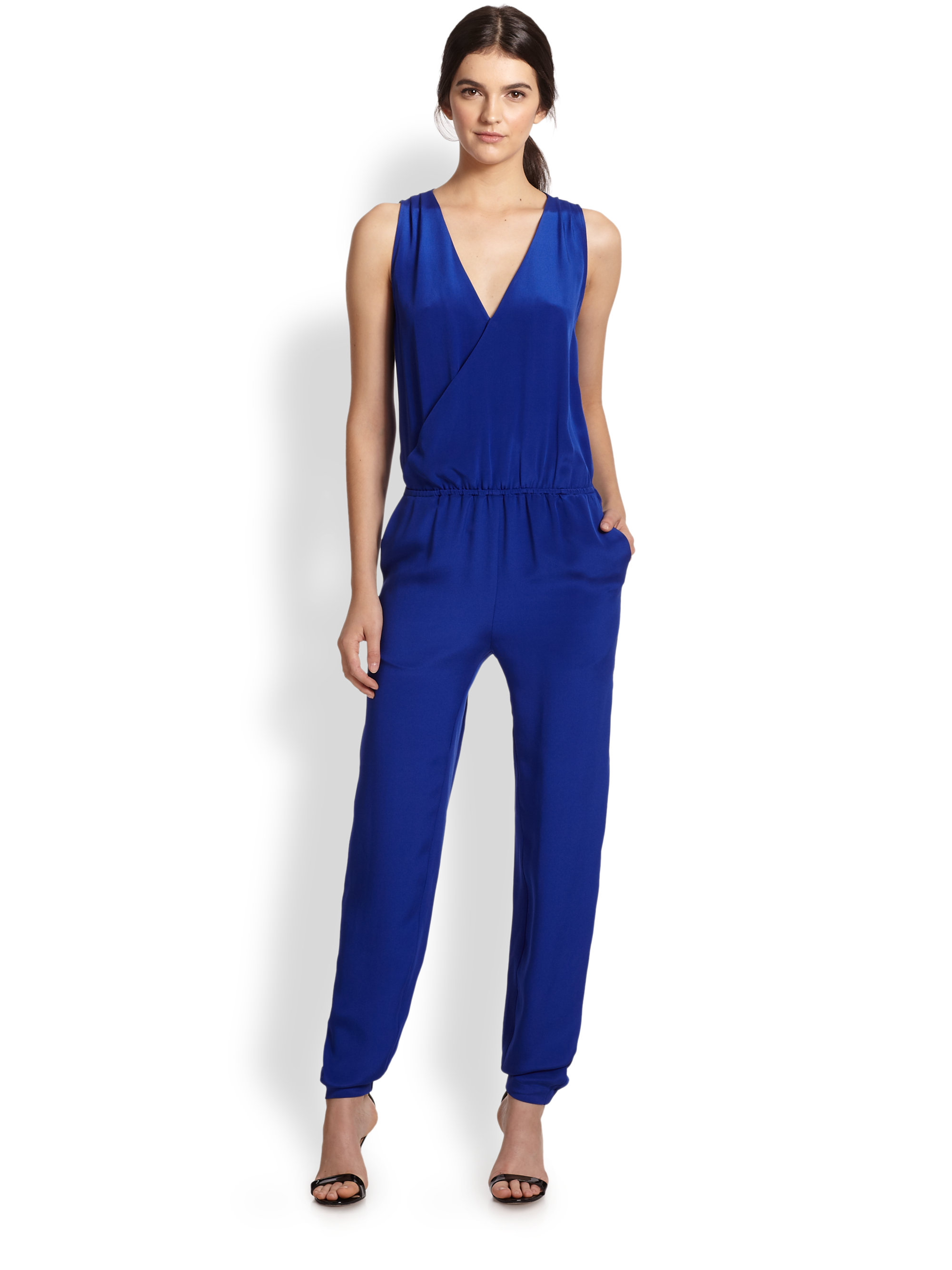 blue silk jumpsuit