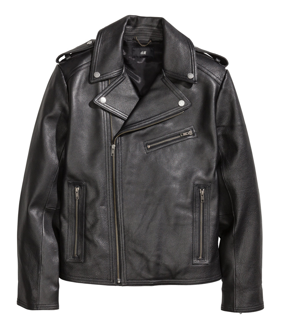 H M Leather Biker Jacket In Black For Men Lyst Gallery