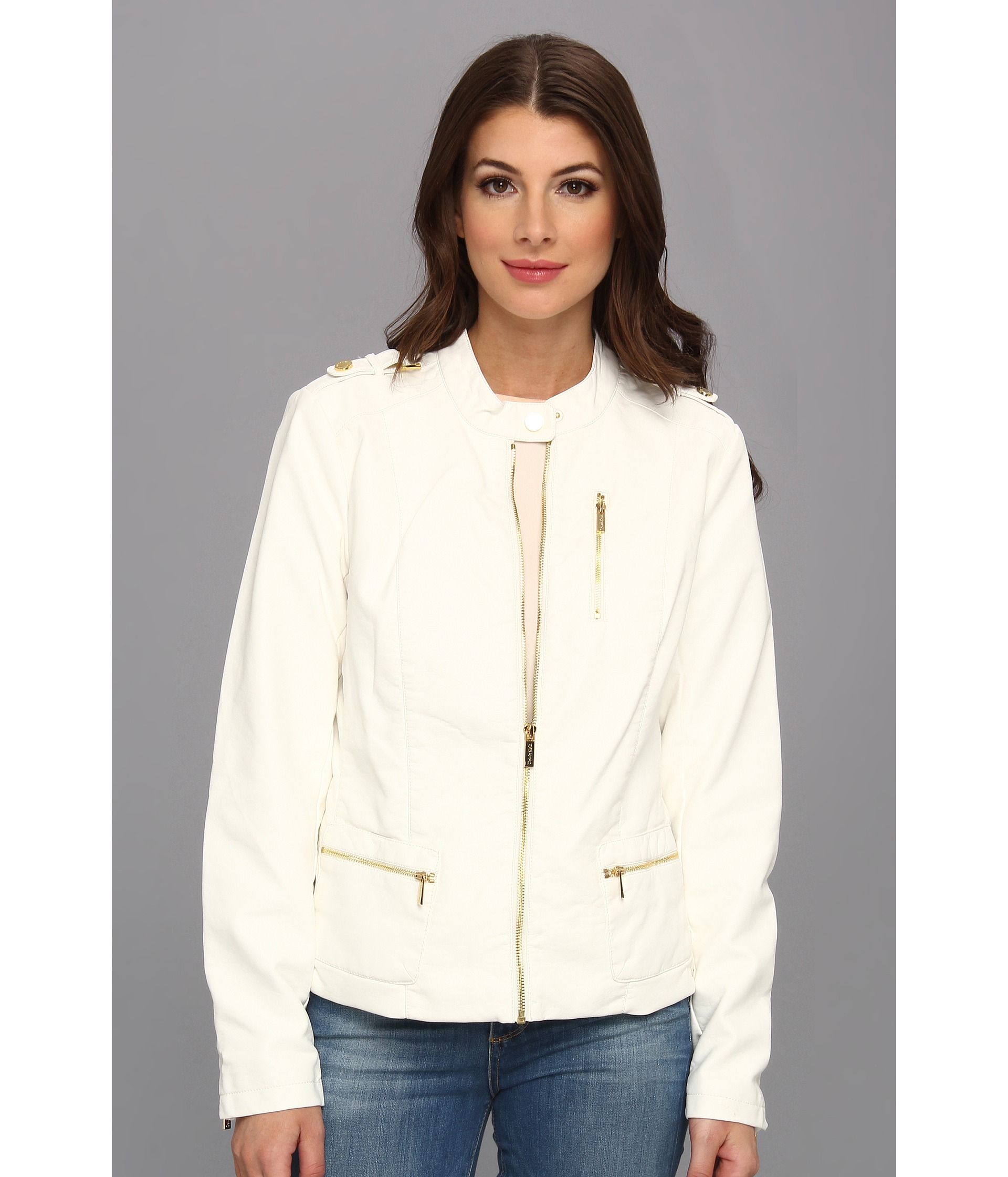 calvin klein white leather jacket