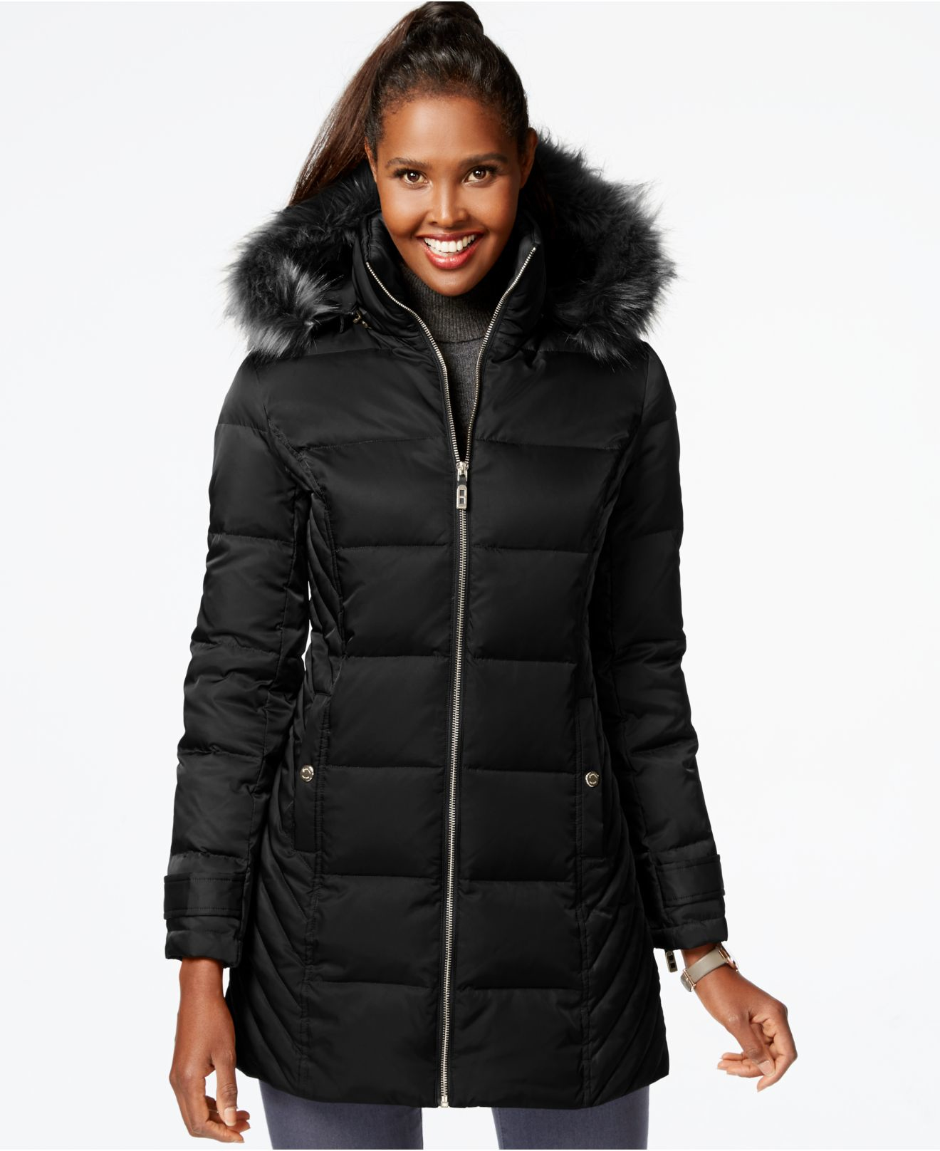 Lyst Cole Fauxfurtrim Down Puffer Coat in Black
