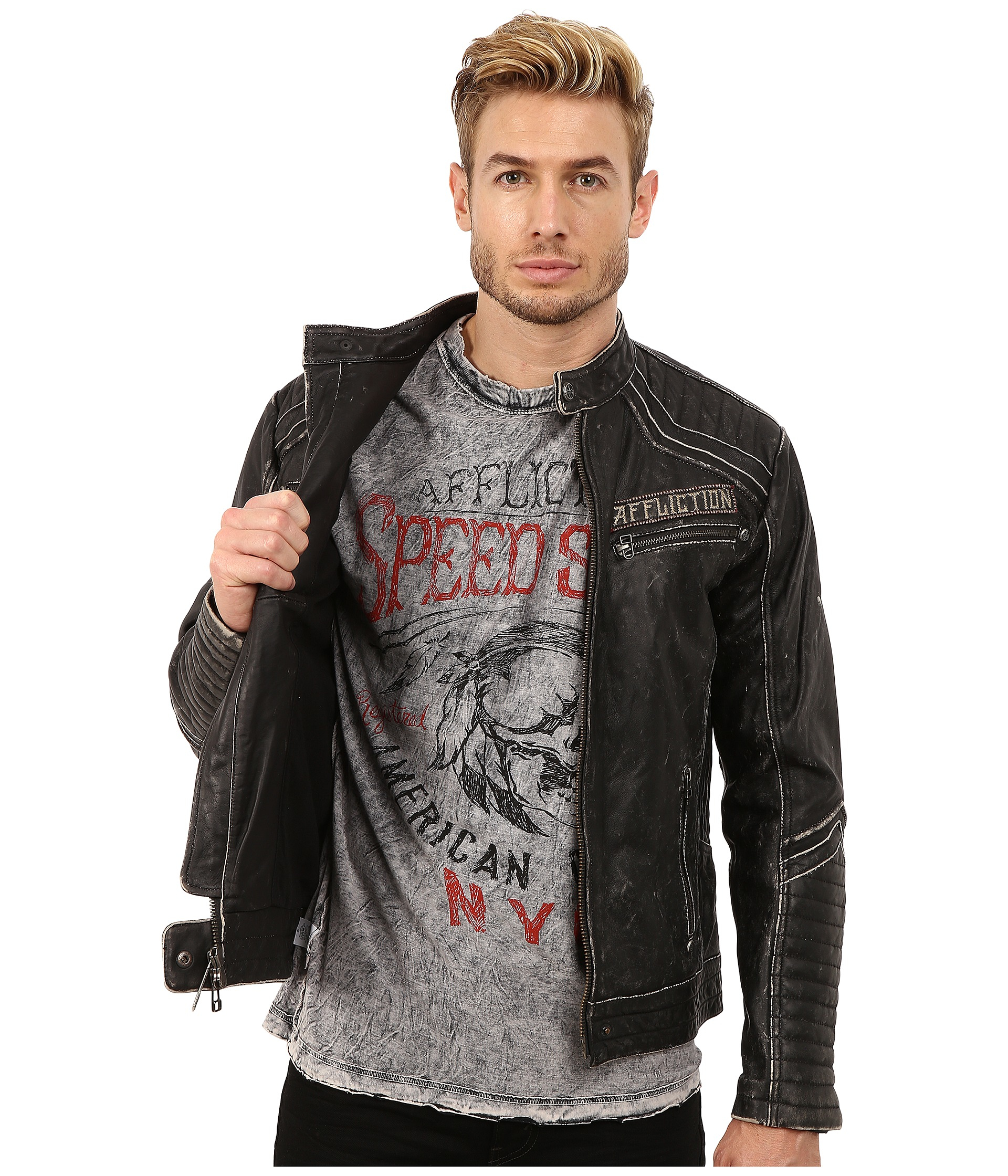 Affliction Renegade Riders Leather Moto Jacket in Black for Men | Lyst