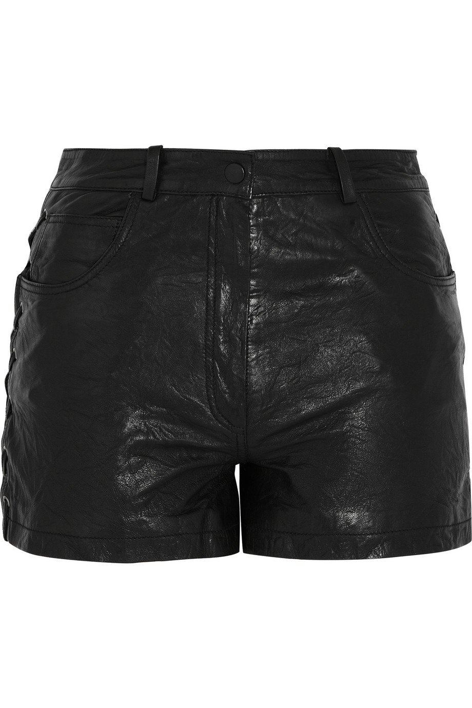 Maje Ennivre Lace-Up Textured-Leather Shorts in Black - Lyst
