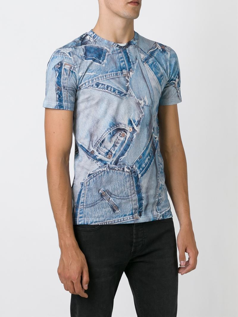 Moschino Denim Print T-Shirt in Blue for Men | Lyst