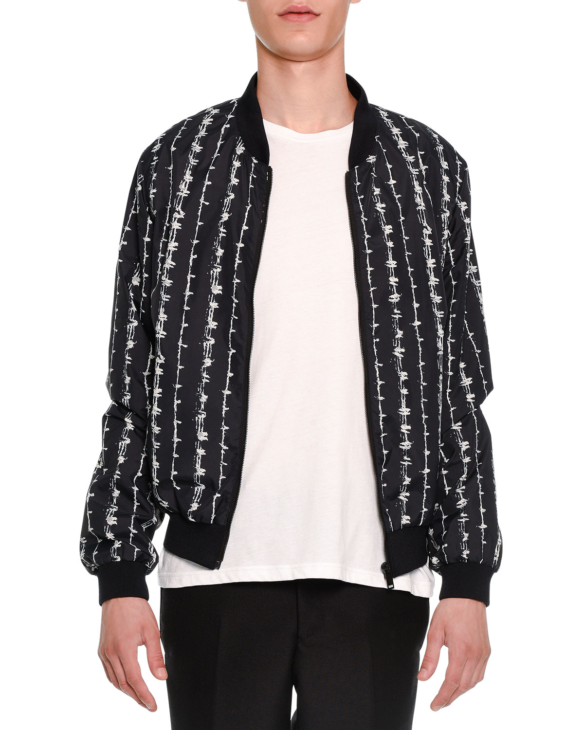 Alexander McQueen Synthetic Barbedwire Print Bomber Jacket in Black