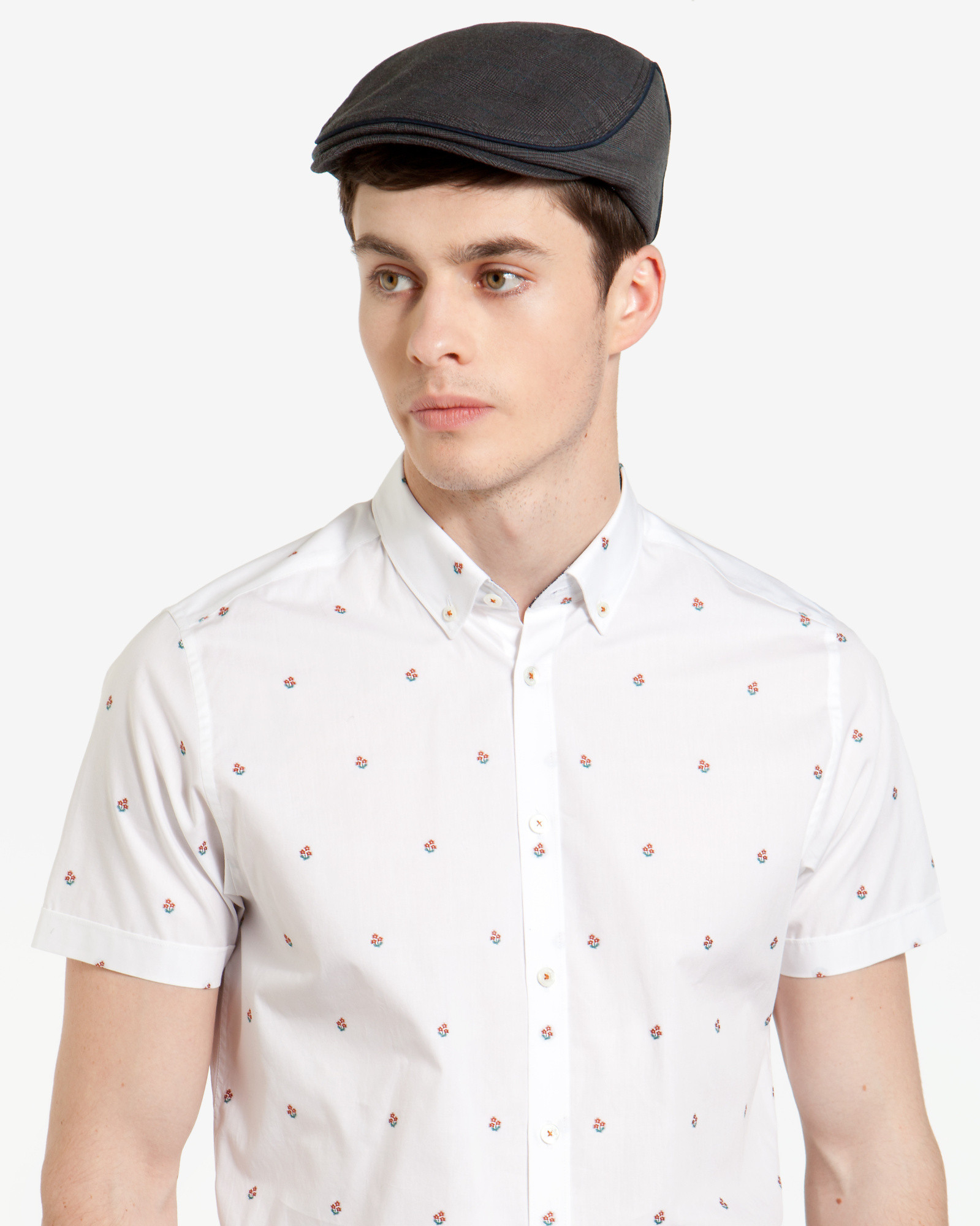 Ted baker Houndstooth Flat Cap in Gray for Men (Grey) Lyst