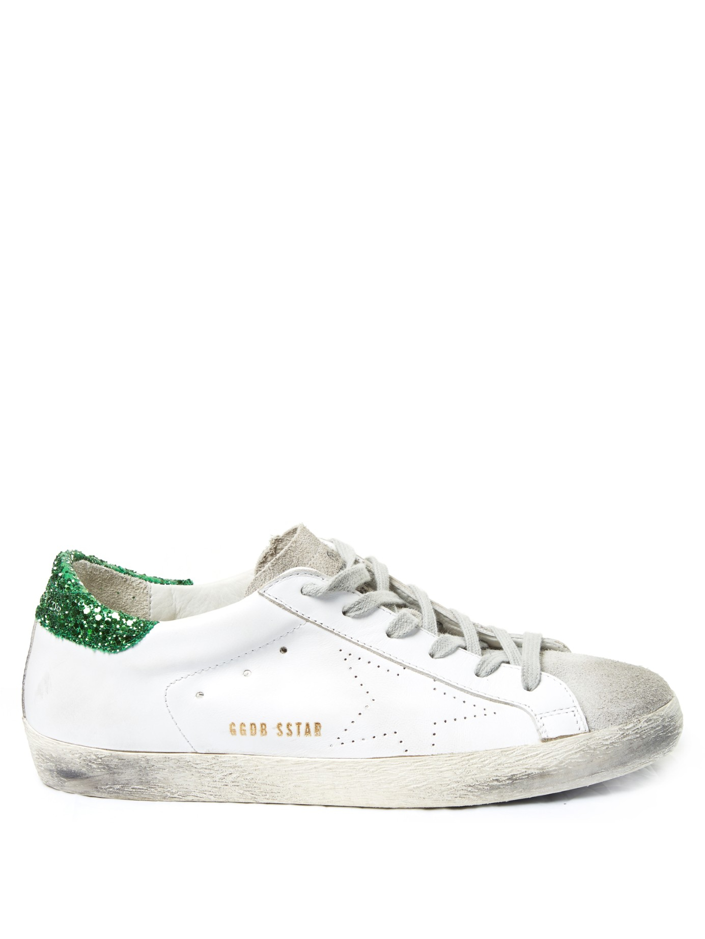 golden goose white and green superstar sneakers
