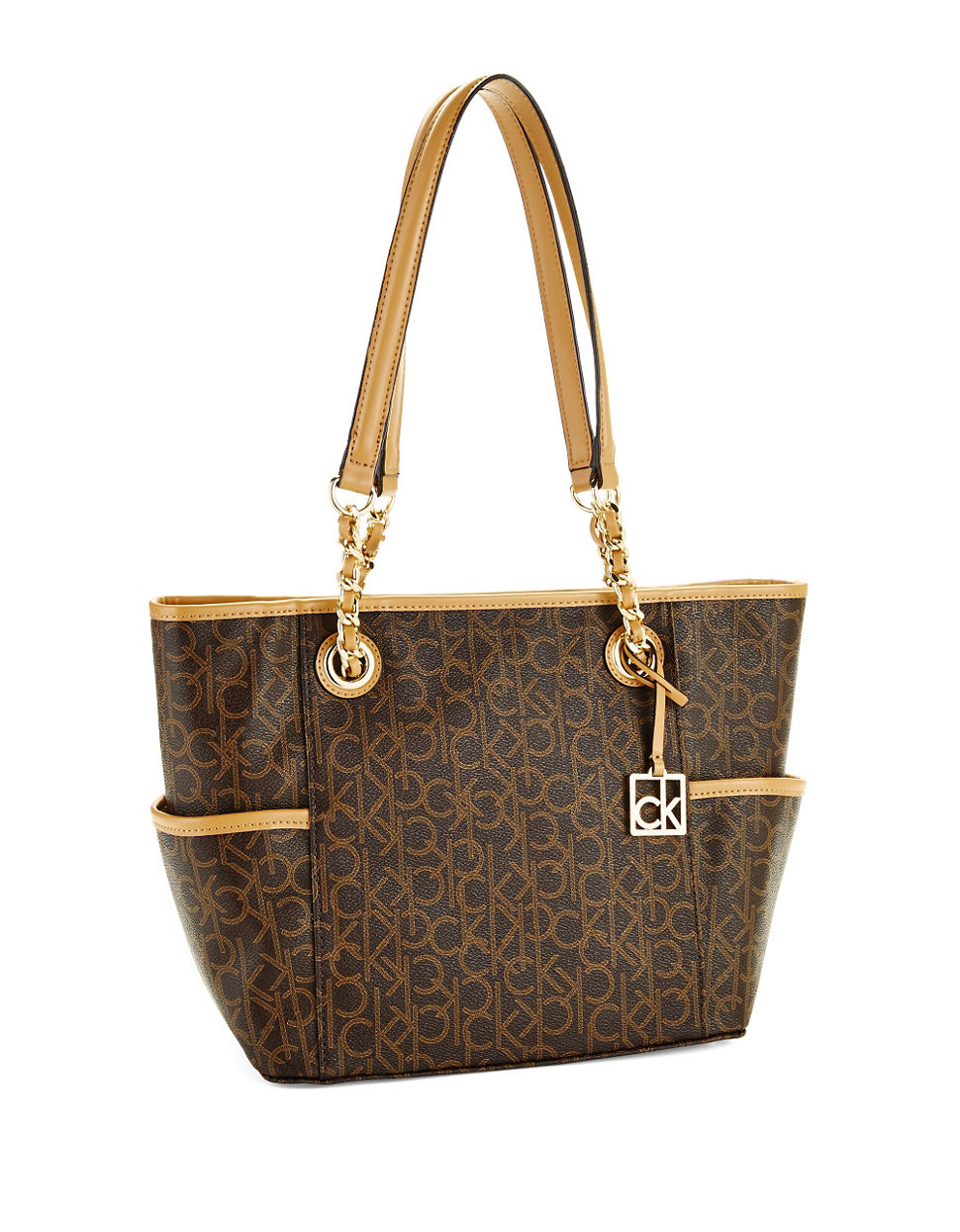 Calvin Klein Logo Embossed Shoulder Bag in Brown Lyst